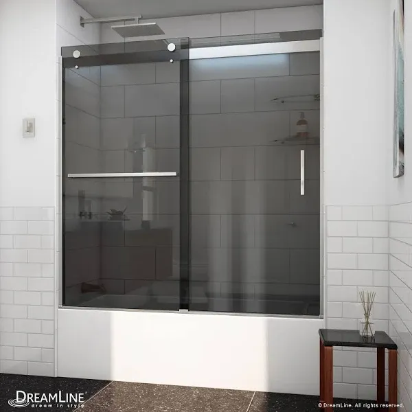 Dreamline TDVH60W620VXG04 Sapphire-V 56 - 60 inch W x 62 inch H Semi-Frameless Bypass Tub Door in Brushed Nickel and Smoke Gray Glass