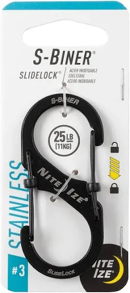 Nite Ize S-Biner SlideLock Stainless Steel Carabiner #3 - Black (2-Pack)