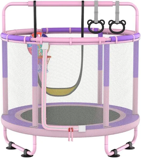 LANGXUN 60" Kids Trampoline with Swing, Basketball Hoop, Dart Board, Gymnastics