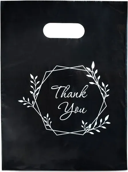 100 Thank You Bags for Business Small Black Color 1.5Mil 9&#034;x12&#034; Merchandise B...