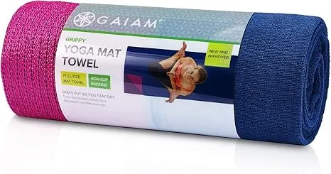 Gaiam Grippy Non Slip Yoga Mat Towel - Fast Drying Towel - Ideal For Hot Yoga - Microfiber And Machine Washable - Grip Backing