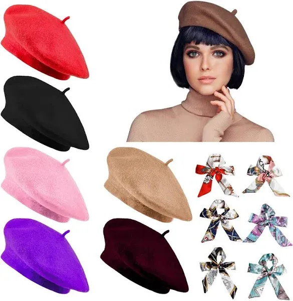 Jolbndcv 6PCS Beret Hat Wool French Beanie Hat Outdoor Hat Winter Hat Fashion Lady Hat