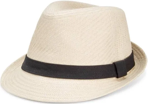 Levi&#039;s Men&#039;s Beige Black Straw Trilby Brim Paper Fedora Hat Size S/M Black