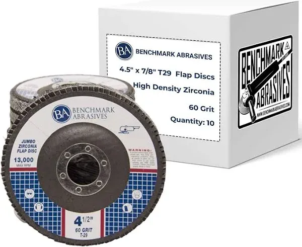 Benchmark Abrasives 7" x 7/8" Premium High Density Jumbo Zirconia Type 27 Flap Discs