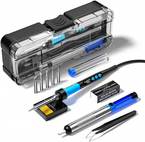 Soldering Iron Kit, 90W 110V LCD digital soldering gun，12-in-1 Soldering Iron Kit Tool，Temperature adjustable from 180-480°C，5 soldering tips，soldering wire，soldering paste，soldering pump