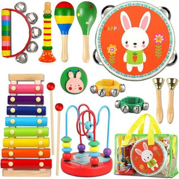 LOOIKOOS Toddler Musical Instruments Toys, Wooden Percussion Instruments Set ...