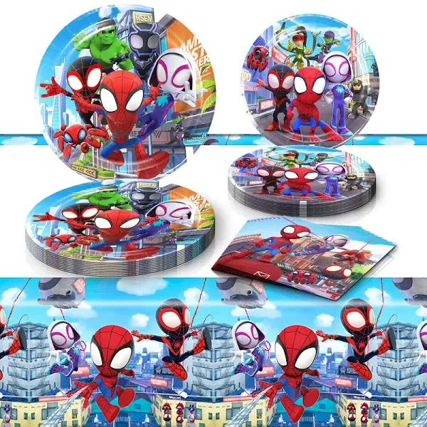 Spidey and His Amazing Friends Balloon, 1 Tablecover, 20 Plates, 20...