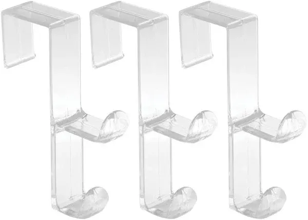 InterDesign Over Door Organizer Hook for Coats, Hats, Robes, Clothes or Towels – Double Hook, Clear, Pack of 3