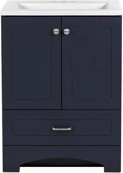 Spring Mill Cabinets Emlyn 24 Inch Bathroom Vanity with White Single Sink Top, 2-Door Cabinet, 1 Drawer, 24.5" W x 18.75" D x 32.89" H, Deep Blue