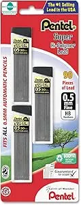 Pentel C25BPHB3K6 Super Hi-Polymer Lead Refills, 0.5mm, HB, Black, 30/Tube, 3 Tubes/Pack