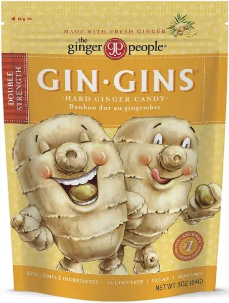 GIN GINS Double Strength Ginger Hard Candy – Natural Ginger Candy by The Ginger People – Individually Wrapped Healthy Candy – Double Strength Flavor – Large 1 lb Bag (16oz) – Pack of 1