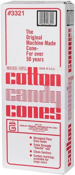 Gold Medal 33210Plain Cotton Candy Cones, 300-Count