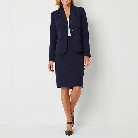 Le Suit Petite Three-Button Notch Collar Jacket & Skirt Suit