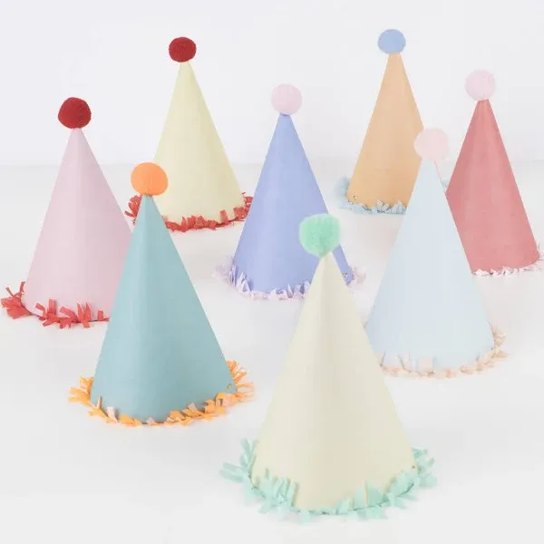 Meri Meri Birthday Party Hats, Pack of 8 Bright and Colorful Cone Birthday Hats for Kids & Adults, Cone Party Hats