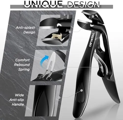 Vepkuso Nail Clippers for Seniors, Wide Jaw Fingernail Clippers and Angled Head Toenail Clippers for Thick Nail