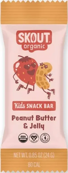 Skout Organic Peanut Butter & Jelly Real Food Bars for Kids (6 Pack) | Organic Snacks for Kids | Plant-Based Nutrition, No Refined Sugar | Vegan | Gluten, Dairy, Grain & Soy Free