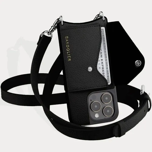 Hailey Side Slot Leather Crossbody Bandolier - Black/Silver