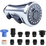 Hibbent Pull Down Spray Head for Kitchen Faucet, 3-Function Kitchen Sink Spray Nozzle with 15 Adapters, Faucet Head Replacement Compatible with Moen