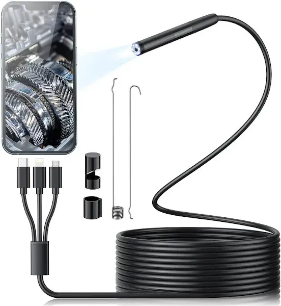 Endoscope Camera with Light, 1920P HD Borescope with 6 LED Lights, 3 in 1 