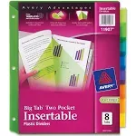 Avery Dividers for 3 Ring Binders, 8 Tab Binder Dividers, Two-Pocket Plastic Binder Dividers, Insertable Big Tabs, Multicolor, Works with Sheet Protectors, 1 Set (11907)