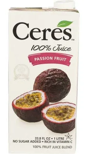 Ceres 100% All Natural Pure Fruit Juice Blend, Passion Fruit - Gluten Free, Rich in Vitamin C, No Added Sugar or Preservatives, Cholesterol Free - 33.8 FL OZ (2)