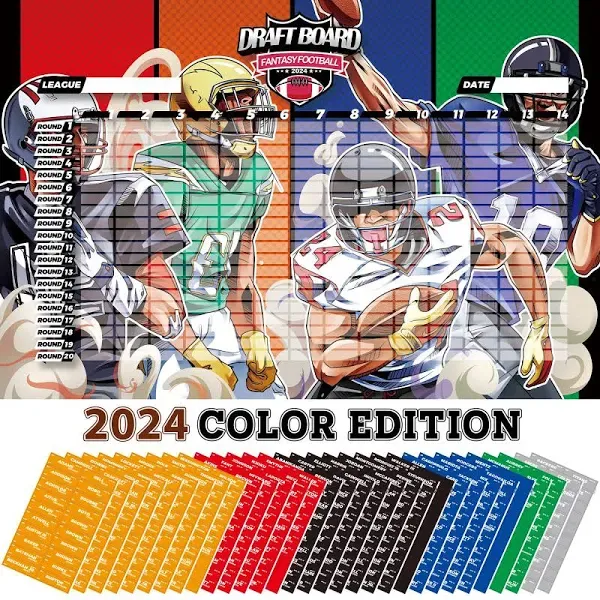 Fantasy Football Draft Board 2024-2025 Kit, 620 Player Labels, 6 Feet x 4 Feet Board(14 Teams 20 Rounds), 2024 Top Rookie, Blank Label