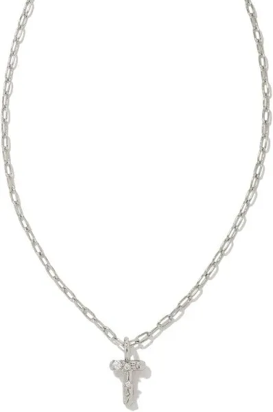 Kendra Scott | Crystal Initial Letter Silver Short Pendant Necklace in White Crystal