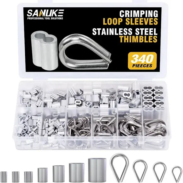 ZREE 340PCS Stainless Steel Wire Rope Cable Thimbles Aluminum Crimping Loop USA