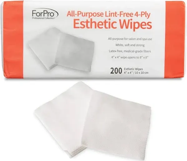 ForPro Professional Collection All-Purpose Lint-Free 4-Ply Esthetic Wipes, Non-Woven, For Salon and Spa Use, Soft, Strong and Durable, Latex-Free, 4" x 4", 200-Count