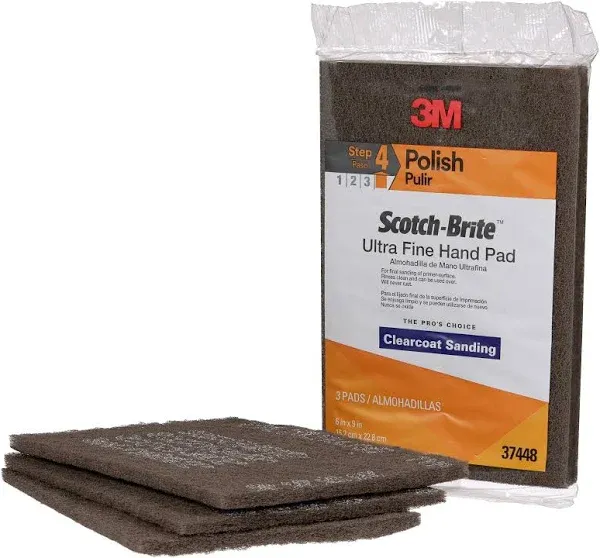 Lot of 3 Scotch-Brite 3M 07448 Gray Ultra Fine Scuff Pad 7448 - FREE Shipping