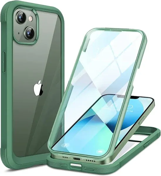 Miracase Compatible with iPhone 13 Mini case 5.4 inch, 2023 Upgrade Full-Body Glass Clear Case Bumper Case with Built-in 9H Tempered Glass Screen Protector for iPhone 13 Mini, Acacia Green