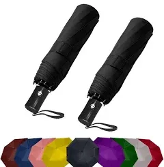 Automatic Black Umbrella 42&#034; Folding Compact Anti-UV Sun/Rain Windproof w/ Cover