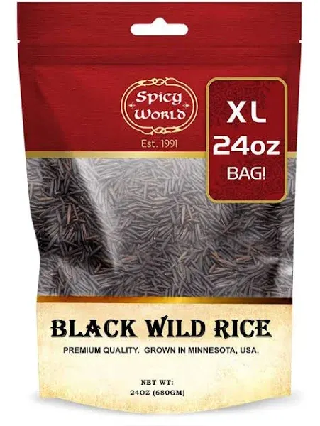 Spicy World Minnesota Grown Black Wild Rice 24oz Bag (1.5LB) | Premium Quality | All Natural, Hearty Grain with Rich Flavor | Perfect for Rice Dishes & Recipes