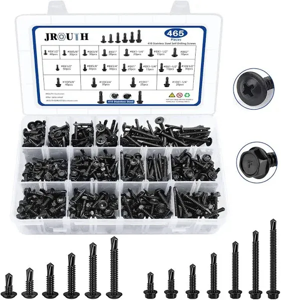 465 PCS Self Drilling Screws, 410 Stainless Steel Self Tapping Screws #8#10 f...