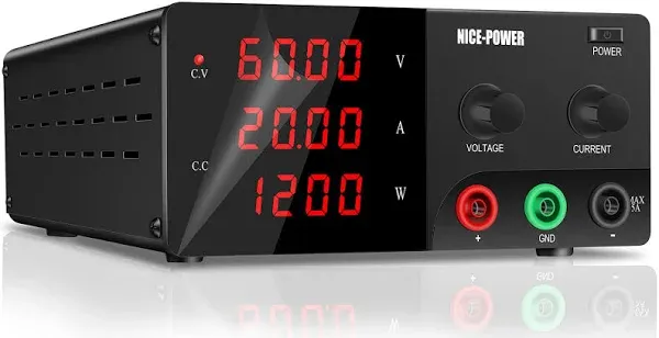 NICE-POWER DC Power Supply Variable, 60V 20A 1200W High Power Bench Power Sup...