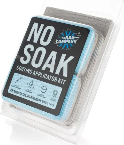 The Rag Company - Ultra No Soak Coating Applicator Kit - Microfiber Coating Sponges with Soak Barrier Plus 3 Scratchless and Edgeless 70/30 Blend Microfiber Towels for Buffing/Leveling Coatings