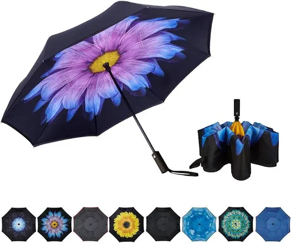 Inverted Umbrella Double Layer Automatic Folding Reserve Umbrella Windproof UV Protection for Rain Car Travel Outdoor Men Women