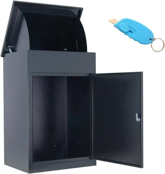 Galvanized Steel Home Parcel Box, Package Drop Box, Extra Large Mailbox, Parcel Box for Porch Delivery, Wall Mounted Lockable Anti-Theft for Porch - Black (20" x 15.2" x 30.3")