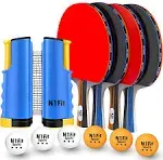 N1fit Ping Pong Paddle Set - 4 Professional Rackets, Retractable Net, 6 Pig Pong Balls, Carry Case - Indoor and Outdoor Table Tennis Play