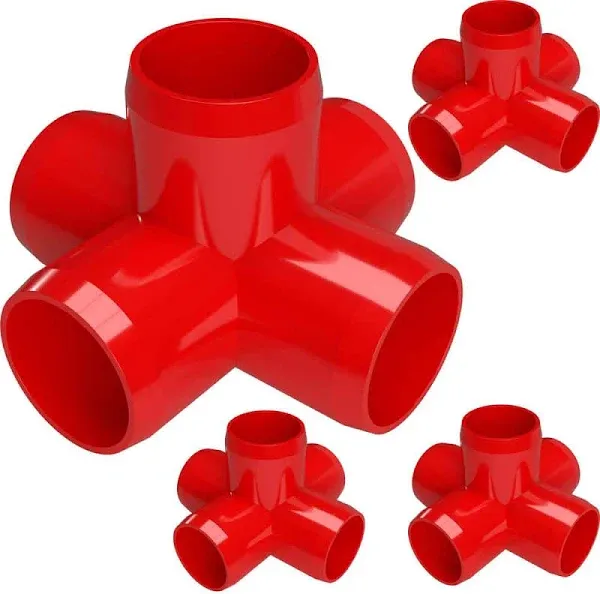 1&#034; 5-Way PVC Cross Fitting, Red (4-PK) FORMUFIT Furniture Grade, Made in USA