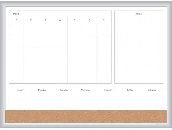 U Brands 4N1 Magnetic Dry Erase Combo Board, Week/Month Planning, 24 x 18 (Actual Size: 23 x 17), Tan/WH Surface, Satin Aluminum Frame