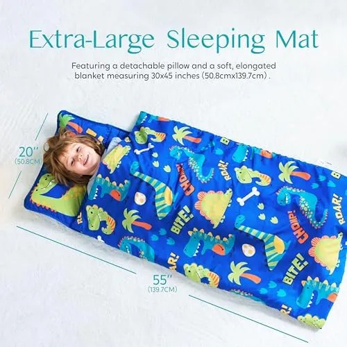 JOIEDOMI Toddler Nap Mat with Pillow & Blanket - 55''*30'' for Kids Ages 3-7 Years - Roll Up Nap Mat for Preschool - Soft Kids Sleeping Mat - for Boys Girls Kindergarten Daycare Sleepover