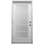 National Door Company ZZ364604R Fiberglass Smooth, Primed, Right Hand Outswing, Prehung Door, 15 Lite, Clear Glass, External Grilles, 36"x80", Fiberglass