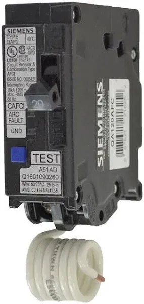 Siemens QA120AFC 20A Single-Pole Combination Circuit Breaker