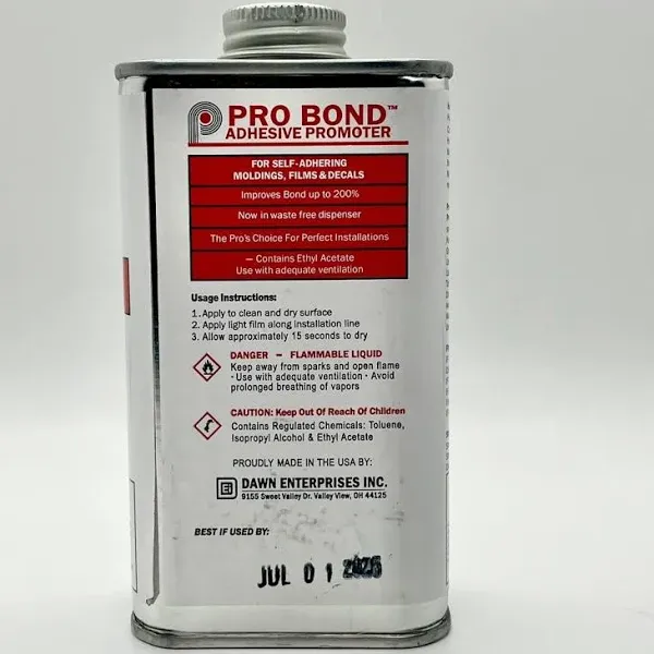 Dawn Enterprises Pro Bond Adhesive Promoter for Vinyl, Wraps, Window Tint, Automotive Molding - 8 oz Can