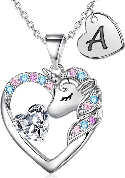 Unicorn Gifts for Girls Kids Fashion - CZ Heart Unicorn Necklace for Girls Teens Initial Unicorn Necklace Unicorn Jewelry Unicorn Gifts for Girls Kids Jewelry Birthday Graduation Gifts for Her