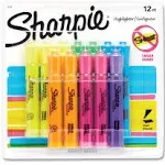 Sharpie Tank Style Highlighters, Assorted Ink Colors, Chisel Tip, 12/Pack