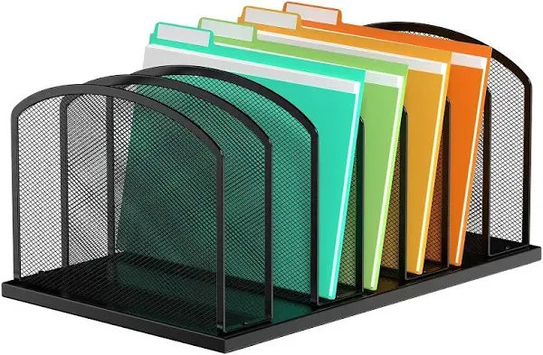 Desk File Organizer 7 Sections Upright Mesh File Sorter Organizer for Desk, Office Organization File Holder for Home, Office & Classroom (Black, 1Pack)