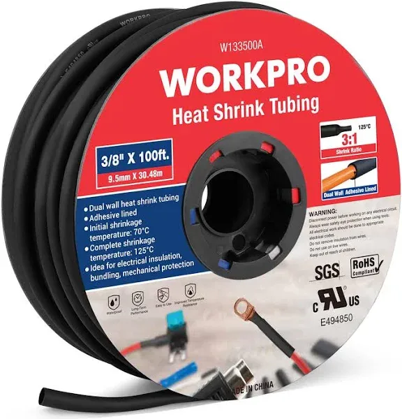 WORKPRO 100 FT 3/8&#034; Heat Shrink Tubing 3:1 Ratio Dual Wall Adhesive Lined Tubing