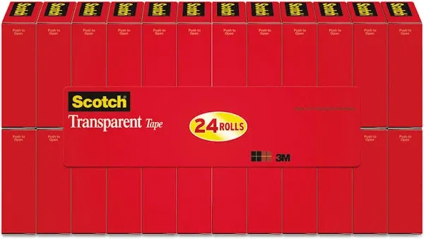 Scotch Transparent Tape 1" Core, 0.75" x 83.33 ft. 24/Pack